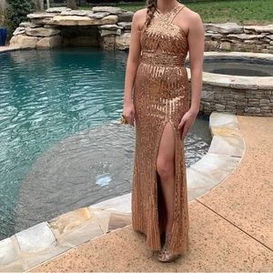 Copper sequin prom dress